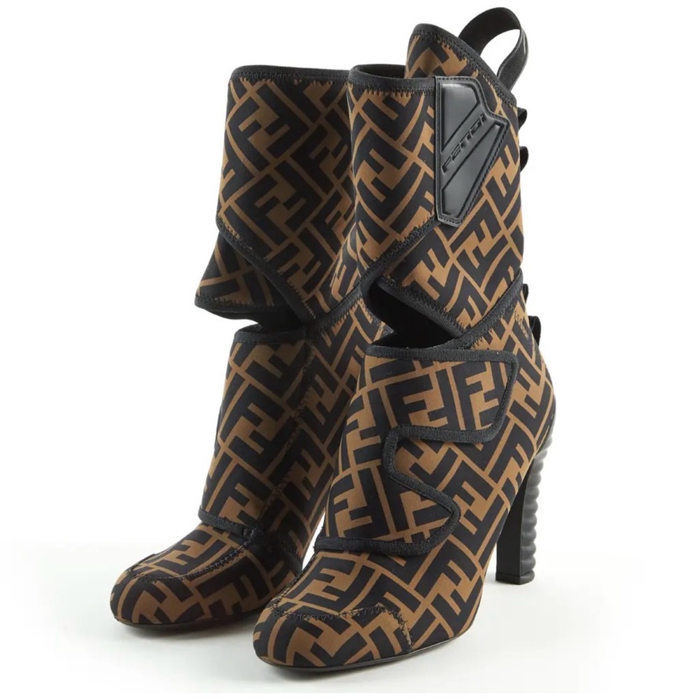 Fendi Monogram Brown & Black Mid-Calf Boots